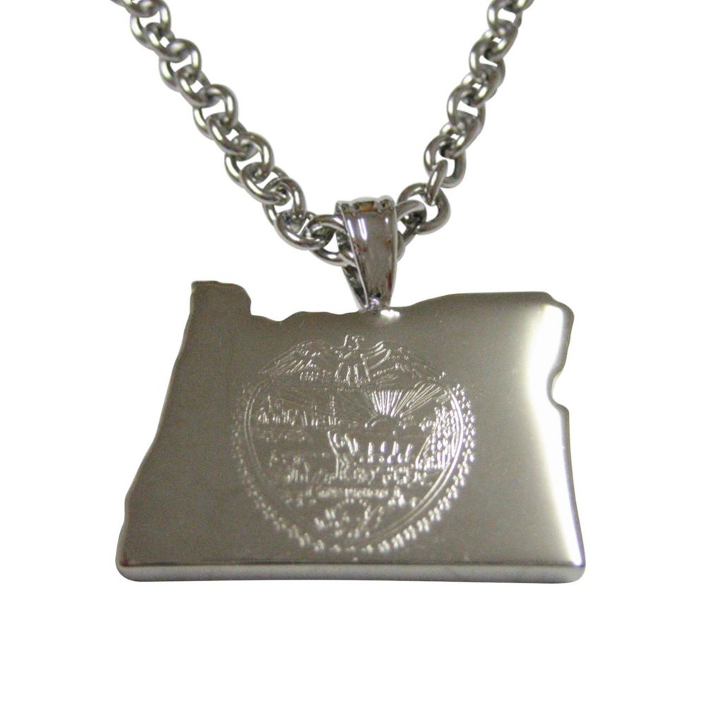 Oregon State Map Shape And Flag Design Necklace - image 1